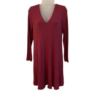 LA Relaxed Small Dress Long Sleeve Vneck Maroon Bodycon Stretch